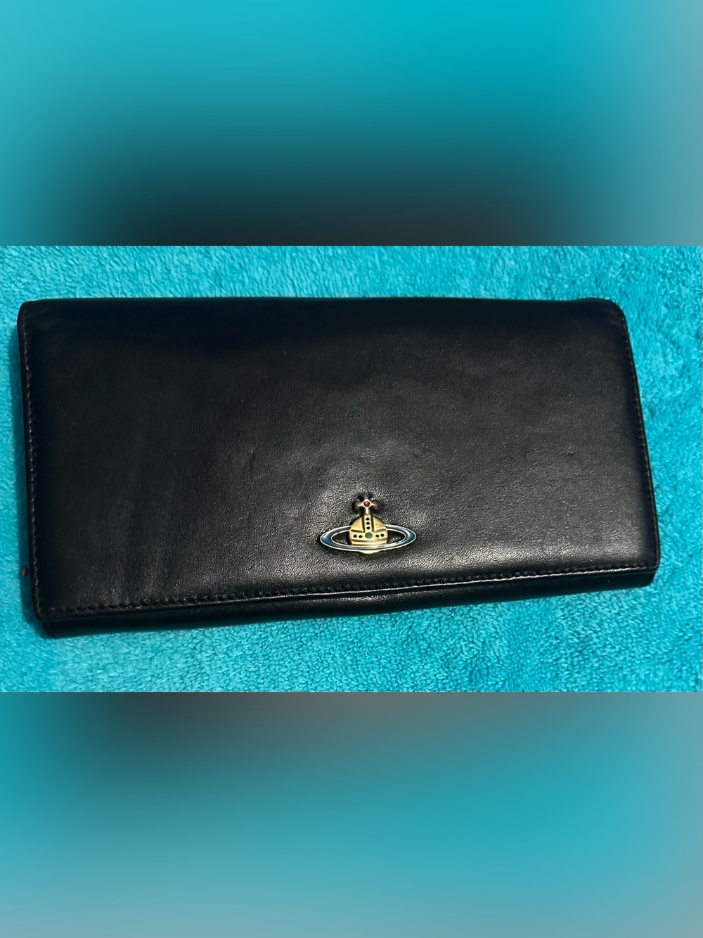 Vivienne Westwood Black with Red Inside Leather fold over Wallet with Orbs Logo